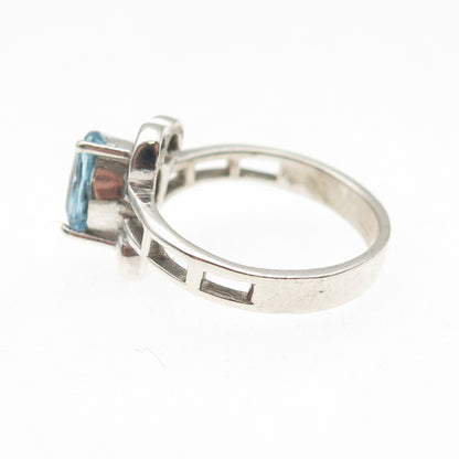 925 Sterling Silver Vintage Real Oval-Cut Blue Topaz Modernist Ring Size 6