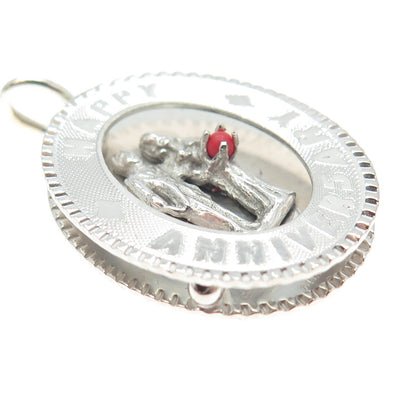 M&M 925 Sterling Silver Antique Art Deco Real Coral "Happy Anniversary" Pendant