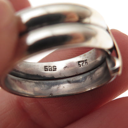 925 Sterling Silver 14K Gold Vintage Modernist Bypass Oxidized Ring Size 6.75