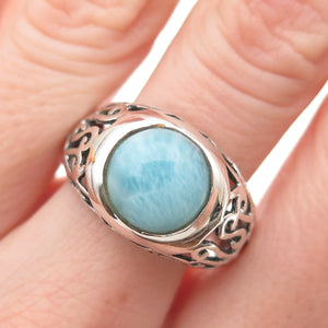 925 Sterling Silver Vintage Real Larimar Swirl Ring Size 8.25