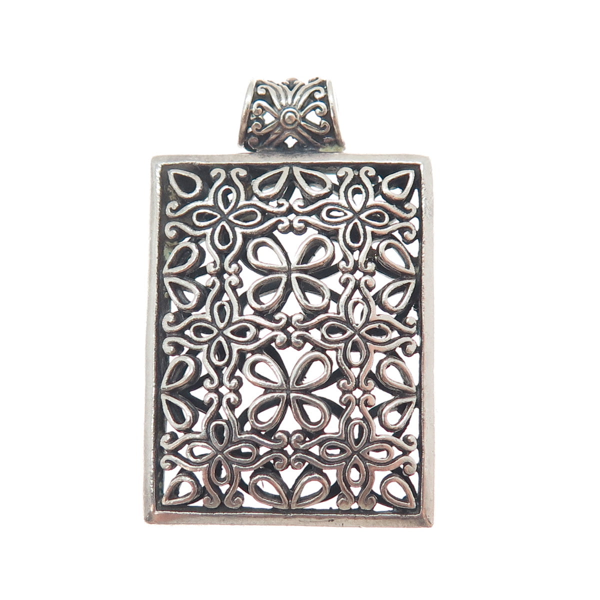 925 Sterling Silver Vintage Flower Ornate Oxidized Pendant