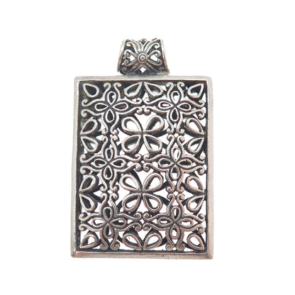 925 Sterling Silver Vintage Flower Ornate Oxidized Pendant