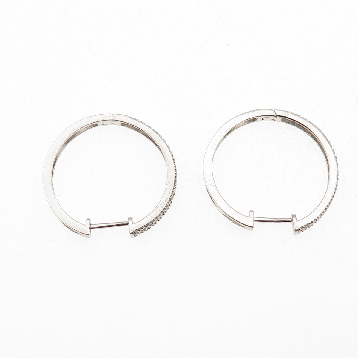 925 Sterling Silver Real Round-Cut Diamond Hoop Earrings