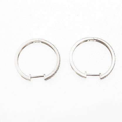925 Sterling Silver Real Round-Cut Diamond Hoop Earrings