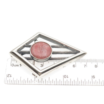 925 Sterling Silver Vintage Real Rhodochrosite Modernist Pin Brooch / Pendant