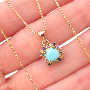 D'Joy 925 Sterling Gold Plated Real Turquoise Multi-Color Sapphire Necklace 18"