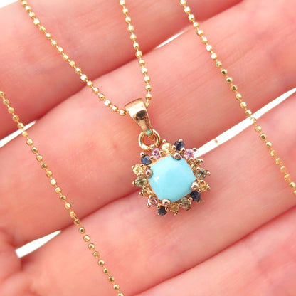 D'Joy 925 Sterling Gold Plated Real Turquoise Multi-Color Sapphire Necklace 18"