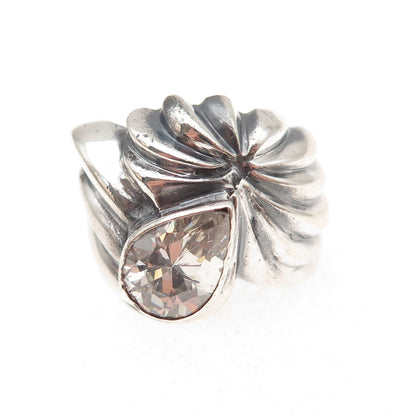 925 Sterling Silver Vintage Pear-Cut C Z Modernist Oxidized Ring Size 6.5