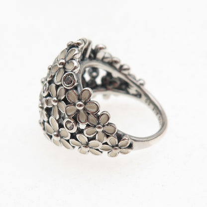 Pandora 925 Sterling Silver Enamel & C Z Darling Daisy Bouquet Ring Size 5.25