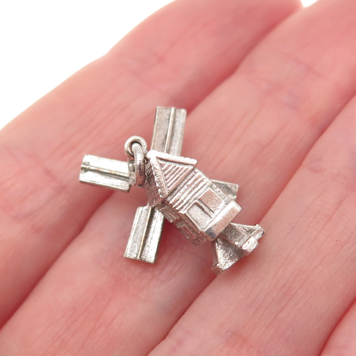 925 Sterling Silver Vintage Windmill 3D Mini Charm Pendant
