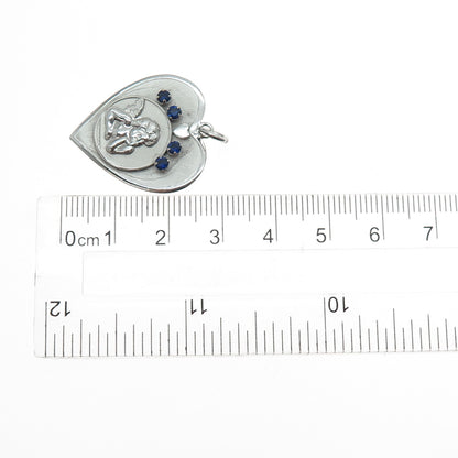 RICHARDSON KING CO. Sterling Silver Vintage Real Sapphire Cherub Heart Pendant