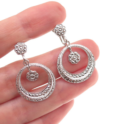 Kimler & Daniel 925 Sterling Antique Art Deco Real Marcasite Screw Back Earrings