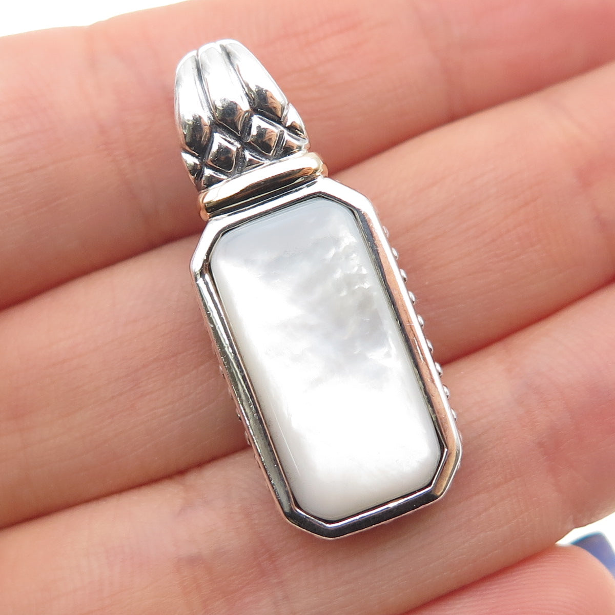 ROSS SIMONS 925 Sterling Silver 14K Gold Vintage Real MOP Oxidized Pendant