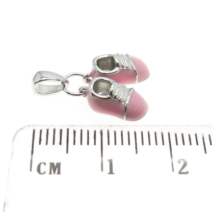 925 Sterling Silver Pink Enamel Baby Boot Shoe Pendant