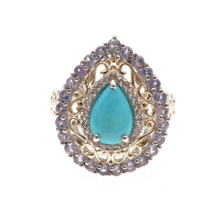 Chuck Clemency 925 Sterling Silver Real Turquoise Tanzanite Topaz Ring Size 8.25