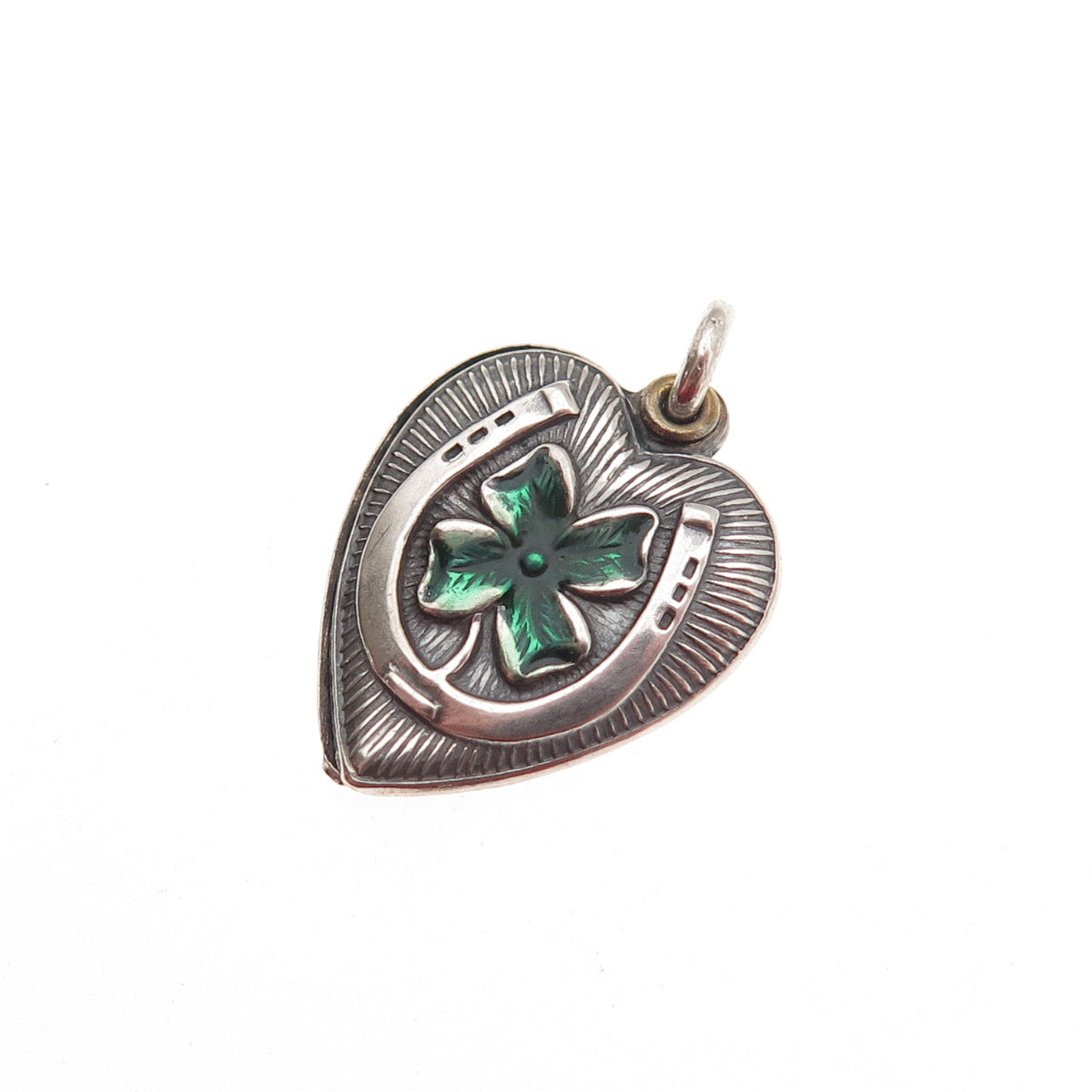 925 Sterling Antique Enamel Clover Horseshoe Chatelaine Heart Mini Slide Pendant