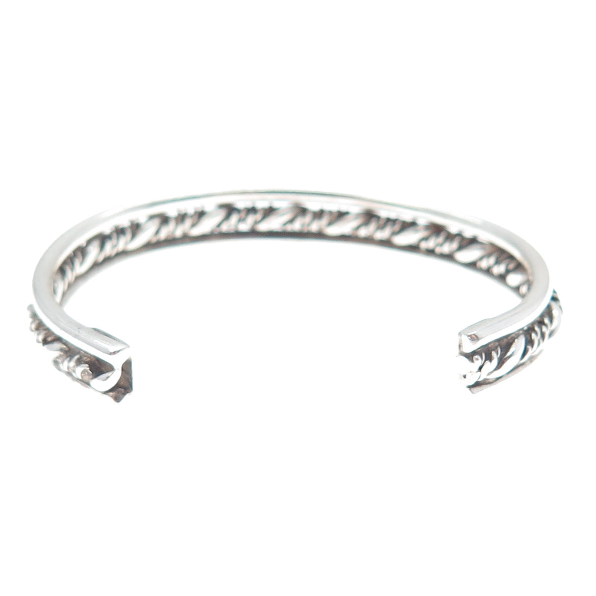 925 Sterling Silver Vintage Twisted Rope Oxidized Adjustable Cuff Bracelet 4.75"