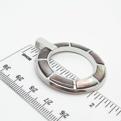 925 Sterling Silver Vintage VAR Real Abalone Shell Open Circle Pendant