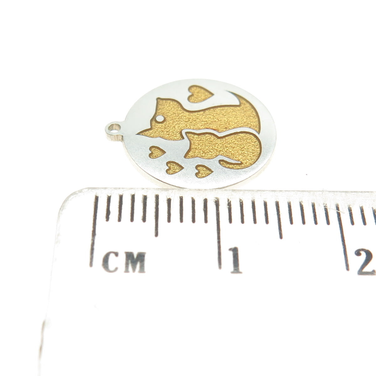 Tokemoti Sterling Silver Yellow Enamel Cat & Dog Round Tag Minimalist Pendant