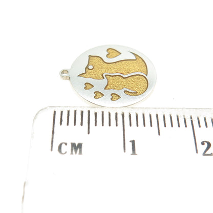 Tokemoti Sterling Silver Yellow Enamel Cat & Dog Round Tag Minimalist Pendant