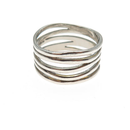 925 Sterling Silver Vintage Modernist 5-Row Ring Size 7.75