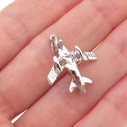 Spencer 925 Sterling Silver Vintage US Air Force Fighter Jet 3D Charm Pendant