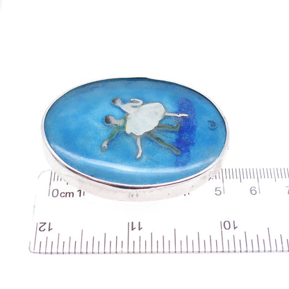 925 Sterling Silver Vintage Enamel Black Swan Ballet Dancers Slide Pendant