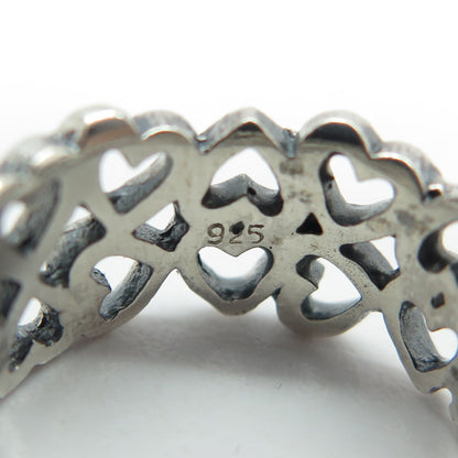 925 Sterling Silver Vintage Heart 2-Row Band Ring Size 6.25