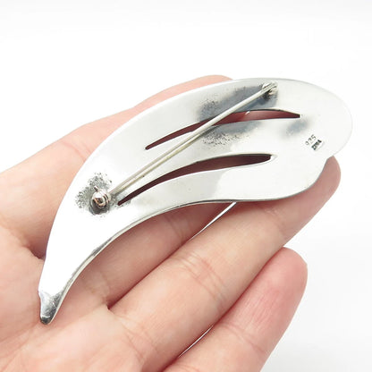 925 Sterling Silver Vintage Zina Ribbed Pin Brooch