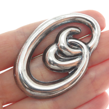 925 Sterling Silver Vintage Mexico Modernist Oval Swirl Oxidized Pin Brooch