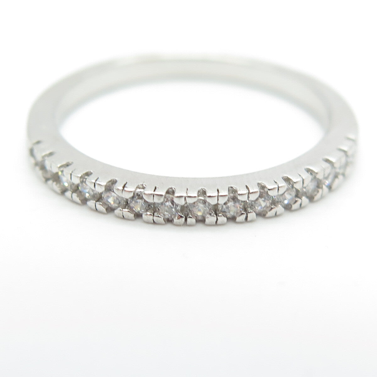 925 Sterling Silver Round-Cut C Z Half Eternity Stackable Band Ring Size 7