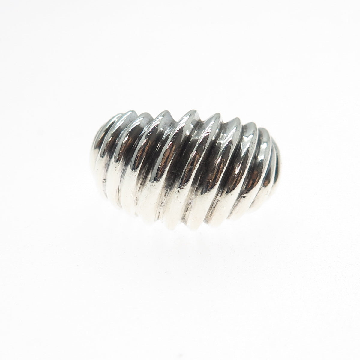 925 Sterling Silver Vintage Modernist Ribbed Dome Ring Size 5.5