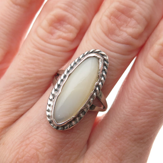 Old Pawn 925 Sterling Silver Vintage Southwestern MOP Tribal Ring Size 6.5