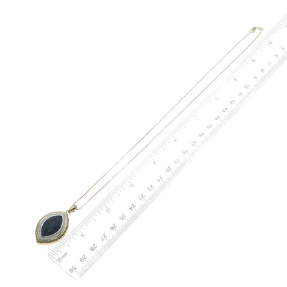 925 Sterling Silver Gold Plated Real Black Spinel & C Z Box Chain Necklace 18"