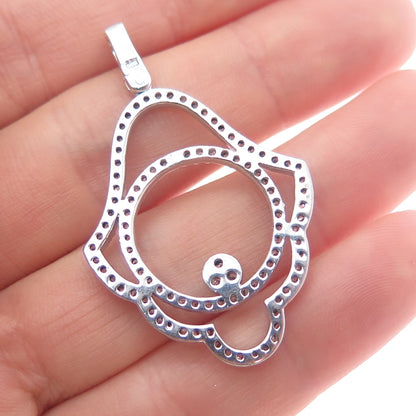 925 Sterling Silver Round-Cut C Z Hamsa Amulet Charm Pendant