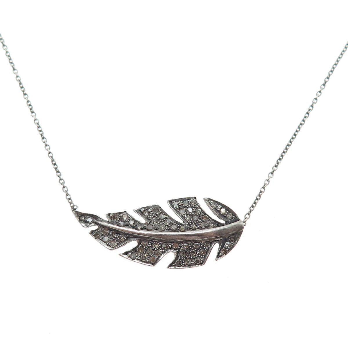 ZOE CHICCO Sterling Silver Real Champagne Diamond Feather Chain Necklace 16-18"