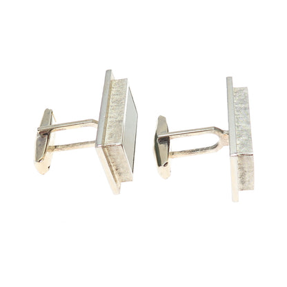 925 Sterling Silver Gold Plated Vintage T2 Real Jade Modernist Cufflinks