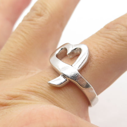 925 Sterling Silver Vintage Open Heart Ring Size 8