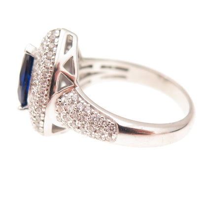 Yagi 925 Sterling Silver Lab-Created White Sapphire & Blue C Z Ring Size 7