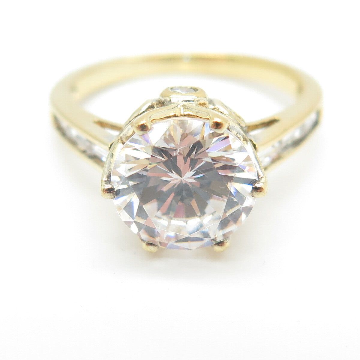 925 Sterling Silver Gold Plated Round-Cut C Z Engagement Ring Size 9.25