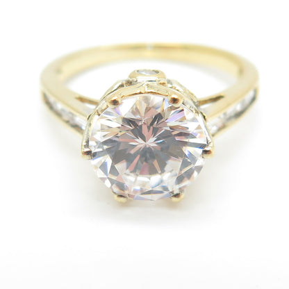 925 Sterling Silver Gold Plated Round-Cut C Z Engagement Ring Size 9.25