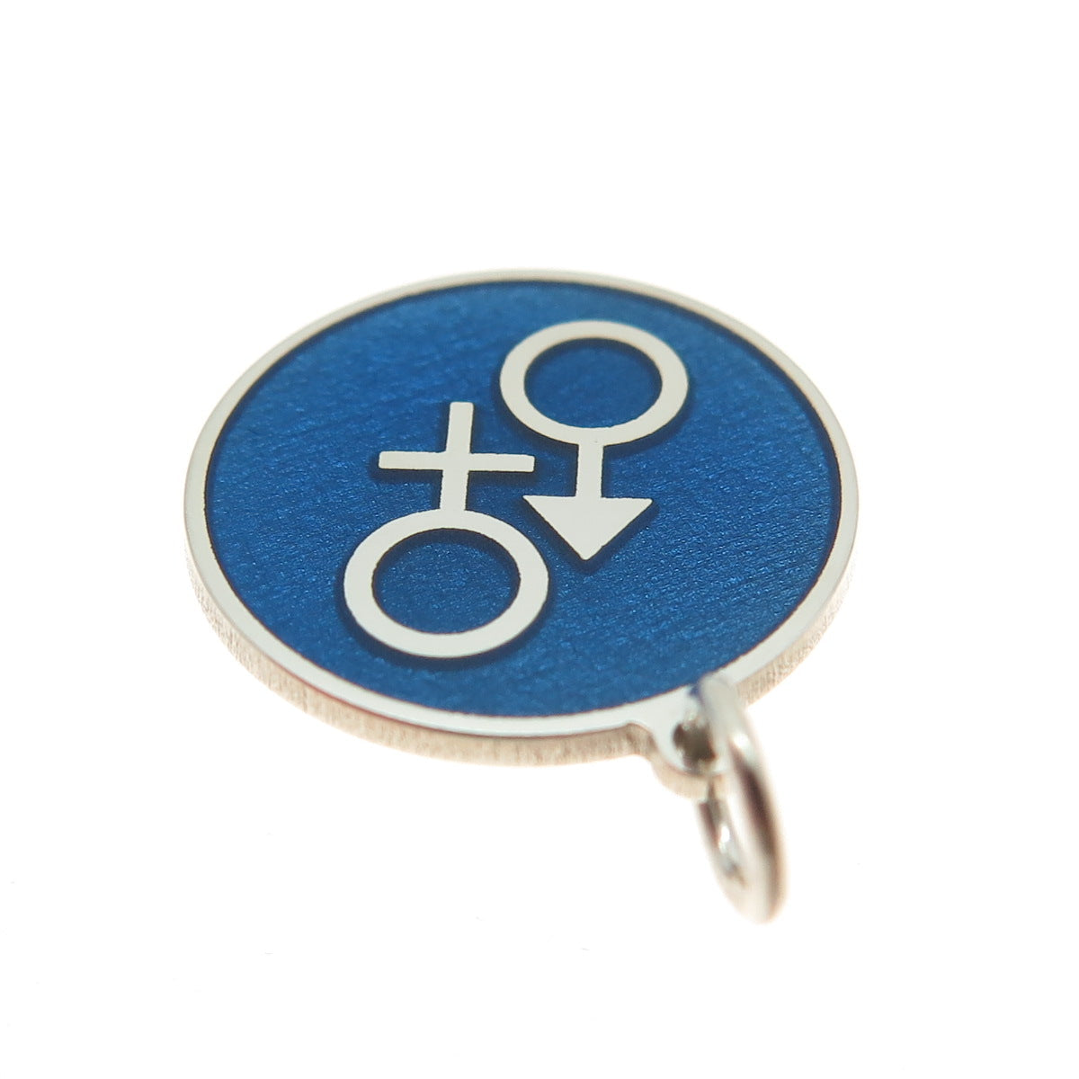 925 Sterling Silver Blue Enamel Male & Female Symbol Minimalist Charm Pendant