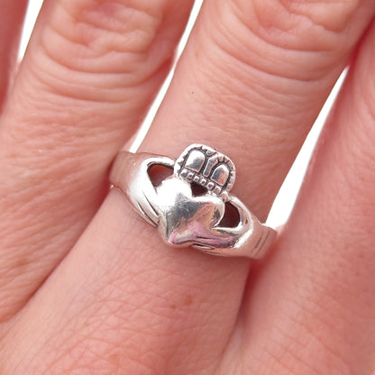 925 Sterling Silver Vintage Irish Claddagh Oxidized Ring Size 6.75
