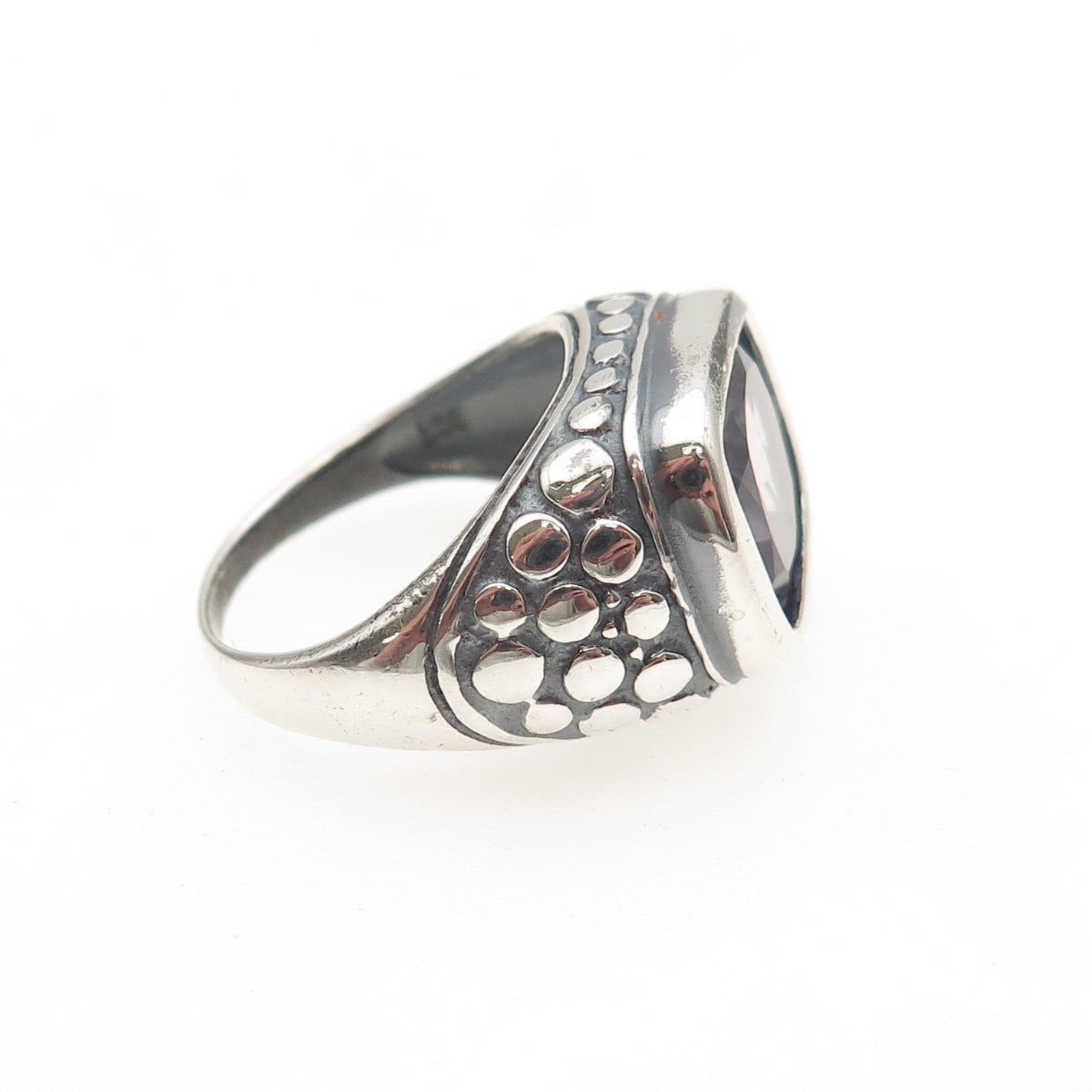 DEE BERKLE Sterling Silver Vintage Real Amethyst Oxidized Dotted Ring Size 7.25