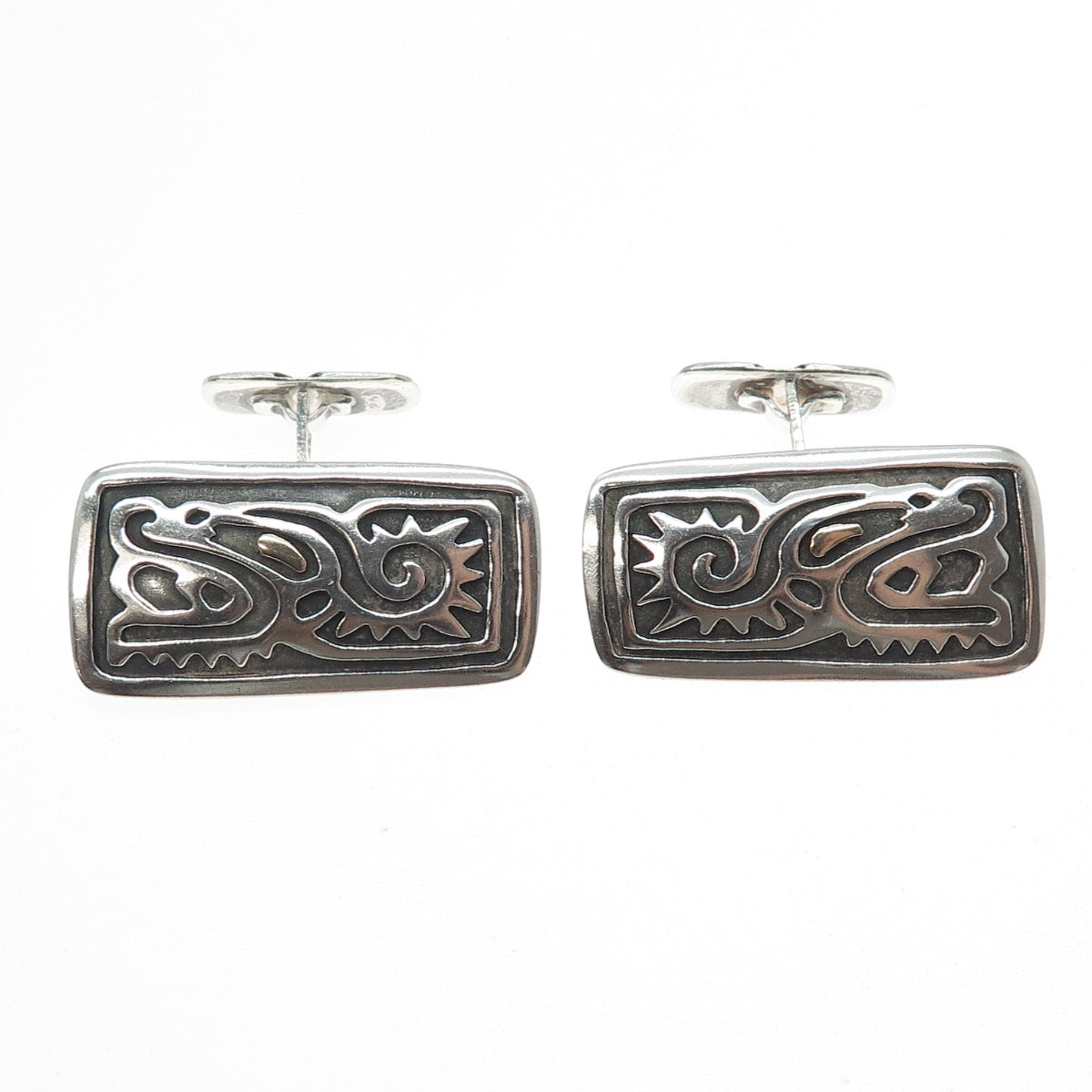 Old Pawn Sterling Silver Vintage Southwestern Tribal Symbol Oxidized Cufflinks