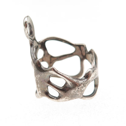 925 Sterling Silver Vintage Modernist Oxidized Ring Size 7.25