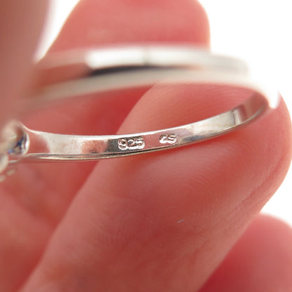 925 Sterling Silver Real Round-Cut Diamond & Blue C Z Ring Size 6.75