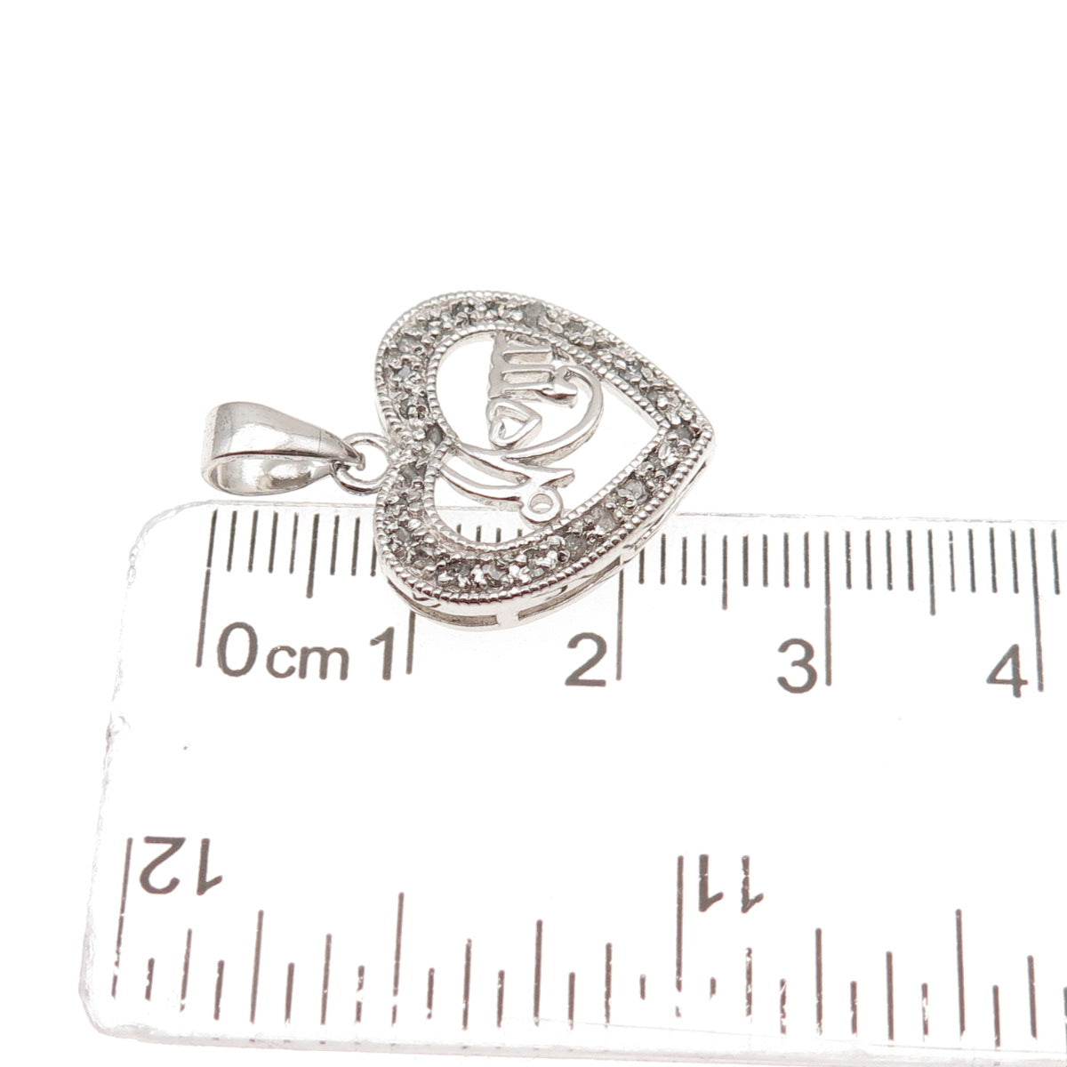 Charles Winston 925 Sterling Silver Real Diamond Mom Heart Charm Pendant