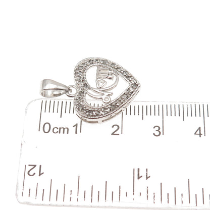 Charles Winston 925 Sterling Silver Real Diamond Mom Heart Charm Pendant