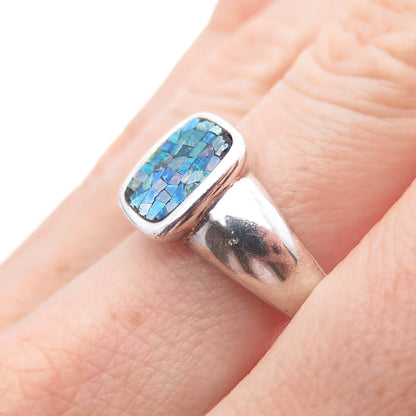 MICHELLE ALBALA 925 Sterling Silver Vintage Real Opal Inlay Ring Size 8
